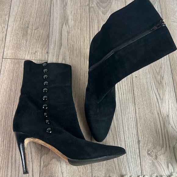 Manolo Blahnik Shoes - Manolo Blahnik black suede button detail stiletto boot 38.5